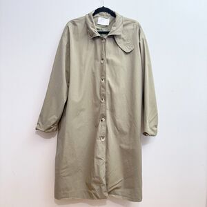 all:row Womens L Olive Green Long Line Contemporary Cotton Tencel Trench Coat